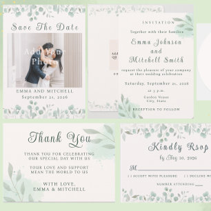 Sage Grün Botanical Minimale Hochzeitsdetails Begleitkarte