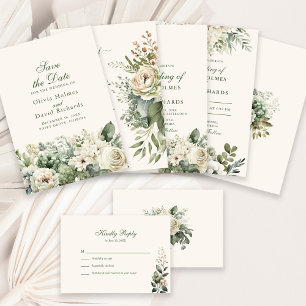 Sage Green & Ivory Wildblumen Hochzeit RSVP Card Dankeskarte