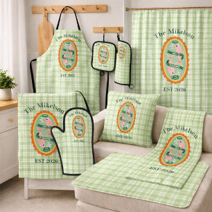 Grüne Gingham-Sardinen Benutzerdefinierter Familie Geschirrtuch