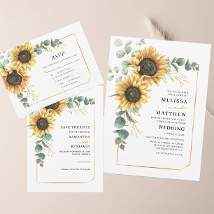 Eukalyptus Sunflower Wedding RSVP Begleitkarte