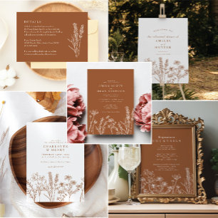 Boho Wildblume Olive Green Wedding Einladung