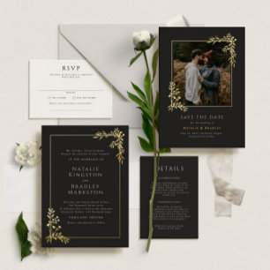 Hamilton Elegant Gold Foil Greenery Wedding Folieneinladung