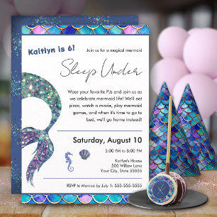 Glitzer Mermaid Sleep Under Birthday Party v2 Einladung