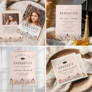 Boho Wildblumen Blush Pink Graduation Party Serviette