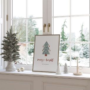 Merry und Bright   Boho Christmas Tree und Script Poster