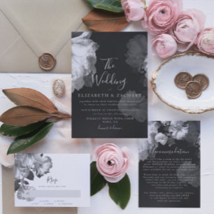 Verzierte Schwarz-weiße Vintage Blumenhochzeit RSVP Karte