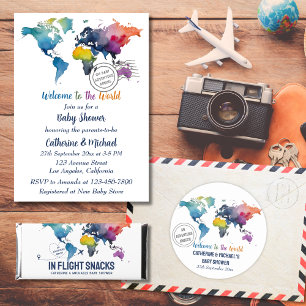 Adventure erwartet World Map Travel Baby Shower Runder Aufkleber