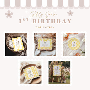 Dummer Gans 1. Geburtstag Gelb Gingham Einladung