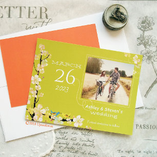 Romantic Bird Theme Apple Green Wedding Einladung