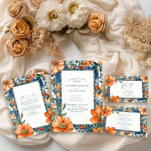 Moderne, blaue und weiße, blühende mediterrane Fli Begleitkarte