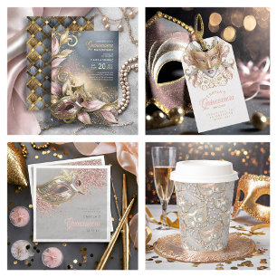 Quinceanera Masquerade Rose Gold ID1031 Einladung