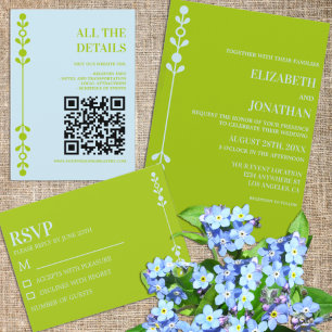 Zitrusgrüne und küstenblaue Hochzeit Einladung