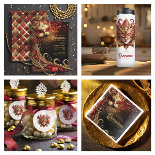 Quinceanera Masquerade Red Gold ID1031 Einladung