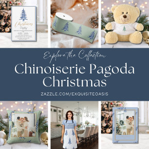Chinoiserie staubig blue Pagoda Weihnachtseinladun Einladung