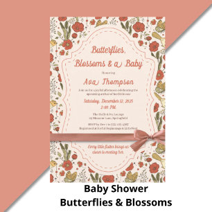 Baby Shower   Schmetterlinge & Blüten Poetisch Flo Rundes Kissen