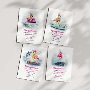 Lustiger Prosecco-Flamingo-Strand-Junggesellinnen- Einladung