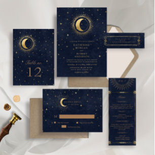 Celestial Midnight Stars Budget Foto Wedding Einladung