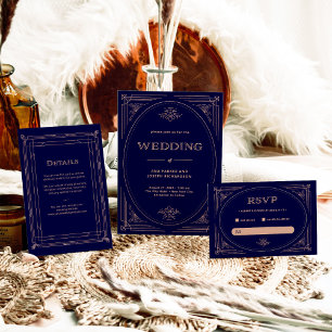 Moderner Deko   Imitate Rose Gold und Navy Blue We RSVP Karte