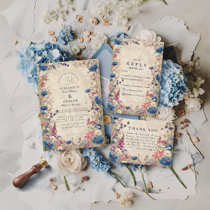 Romantische Frühlings-Wildblumen-Hochzeit Dankeskarte