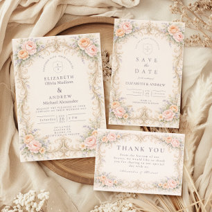 Rosa Barock-Rosen-Hochzeit in Rosé RSVP Karte