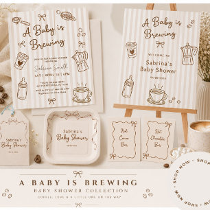 Baby ist am Brauen Handgezeichnete Kaffee-Baby-Par Quadratischer Aufkleber