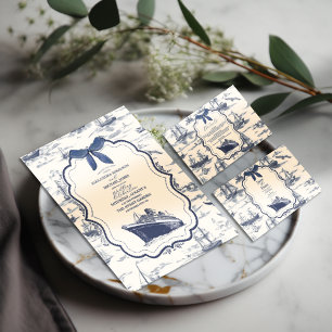 Chic Nautical Toile de Jouy Bow Wedding Einladung