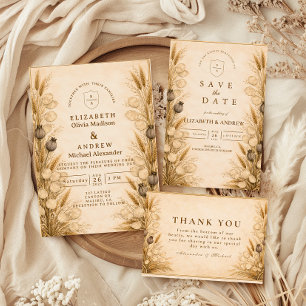 Herbst-Weizen Botanische Hochzeit RSVP Karte