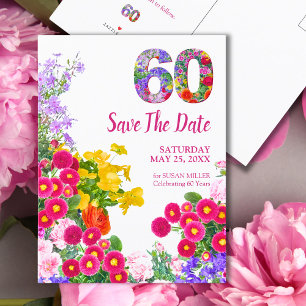 60. Geburtstag florale moderne Save the Date Postk Ankündigungspostkarte
