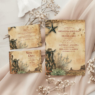 Western Boho Cactus Wüste Landscape Wedding Save The Date
