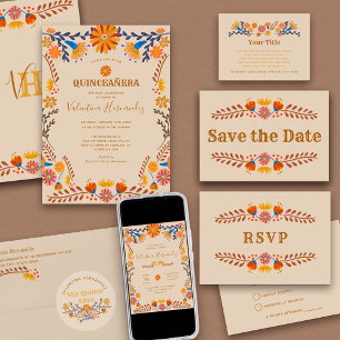 Mexikanischer Blumenerdreich-Western Quinceanera I Einladung