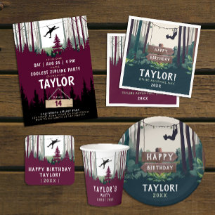 Zipline Nature Adventure Burgundy Forest Birthday Quadratischer Aufkleber