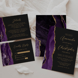 Lila Gold-Achat-Schrift Hochzeits-RSVP-Karte RSVP Karte