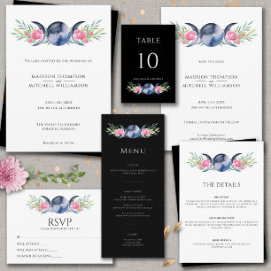 Mondphasen Rosen Blumenrosen Metaphysische Hochzei RSVP Karte