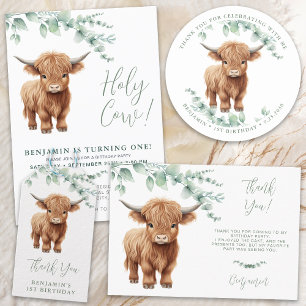 Heilige Kuh Boho Greenery Highland Cow 1. Geburtst Einladung