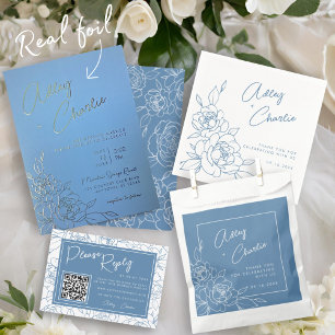 Dusty Blue White Botanic Gastgeschenk Hochzeit Vie Quadratischer Aufkleber