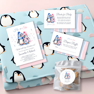 Niedliches Penguin Winter Animal Gender Reveal Par Dankeskarte