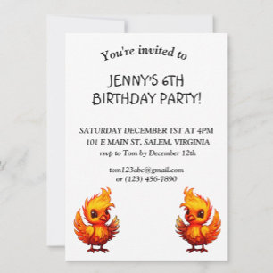 Adorable Fiery Cartoon Baby Phoenix Geburtstag Einladung