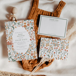 Moderne Retro Groovy Floral Baby Dusche Einladung