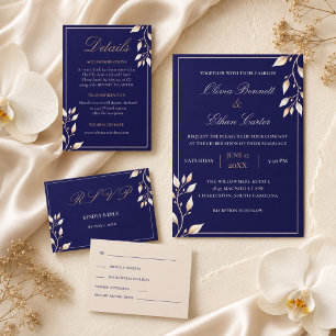 Elegante Navy-Gold-Aquarell-Botanical-Hochzeit Save The Date