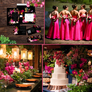 Eleganter schwarzer burgunderroter rosa floraler R All In One Einladung