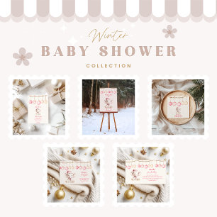 Pink Christmas Elephant Baby Shower Diapper Raffle Begleitkarte