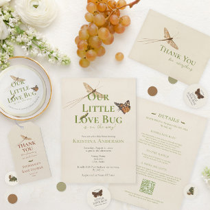 Neutraler QR-Code Liebe Bug Baby Shower Einladung