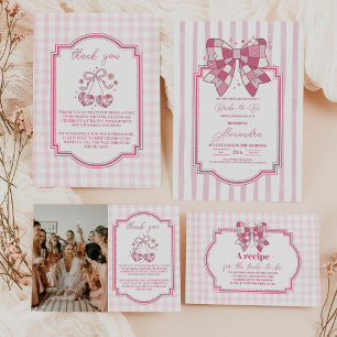 Retro Disco Foto Niedlich Pink Bow Brautparty Dankeskarte