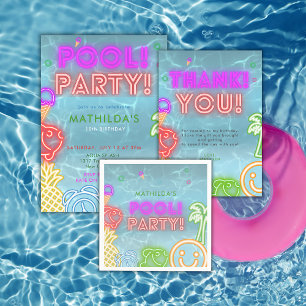 Neon-Glow-Poolparty Geburtstag für jedes Alter  Dankeskarte