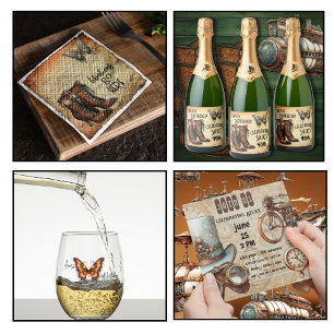 Steampunk Top Hat und Goggles   Aqua und Kupfer Einladung