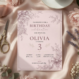 Elegante Rosa Coquette-Schleife Florale Geburtstag Pappteller