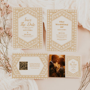 QR Code Elegante Geometrische Art Deco Hochzeit Begleitkarte