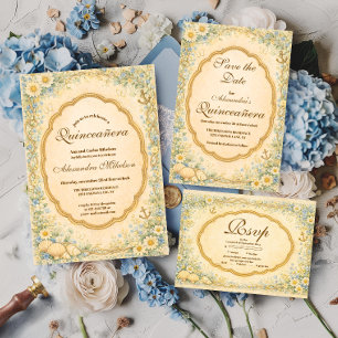 Vintage Coastal Daisy Quinceañera Save The Date