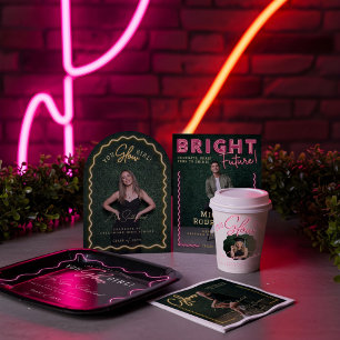 Sie Glow Girl Grad Blue Neon Script Abschluss Runder Aufkleber