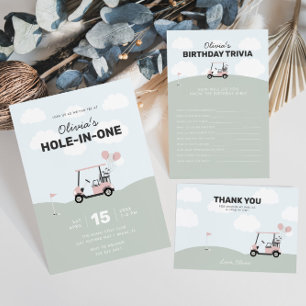 Girls' Hole-in-One Pink Golf 1. Geburtstag Dankeskarte